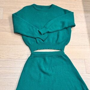 Green sweater set with mini skirt